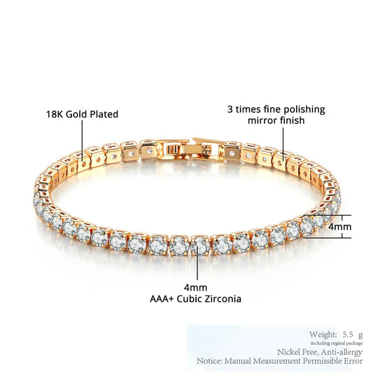 Luckacco 4mm Cubic Zirconia Tennis Bracelet Iced Out Chain Bracelets For Women Men Gold Silver Color Men Bracelet CZ Chain Homme Jewelry