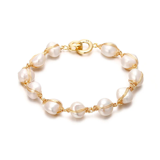 Luckacco Original Handmade 14K Gold Filled Baroque Natural Freshwater Pearl Ladies Bracelet Promotion Jewelry For Women Birthday Gift