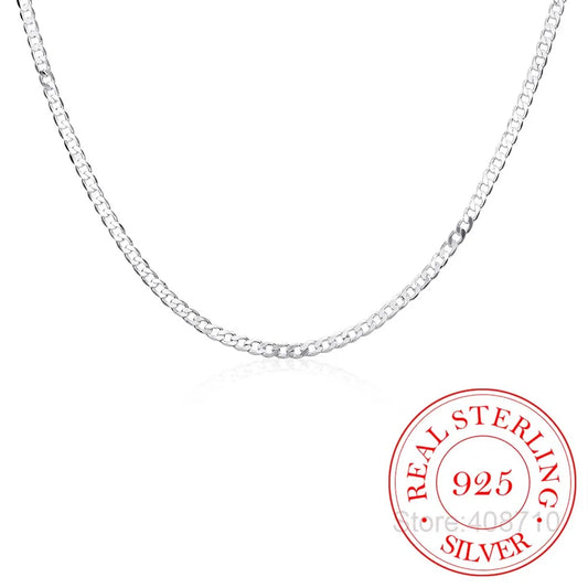 Luckacco 40cm-75cm 4mm 925 Sterling Silver Side Curb Chain Choker Necklace Women Girls Jewelry Colar Collier Collares Mujer Kolye