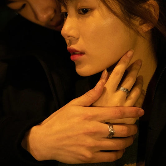 Luckacco Retro Angel Demon Wing Couples Rings Fashion Men Women Jewelry Vintage Ancient Silver Color Punk Hip Hop Adjustable