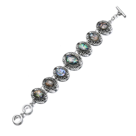 Luckacco Vintage Ethnic Natural Shell Bracelets & Bangles for Women Boho Temperament Carved Link Bracelets Vacation Party Jewelry Gift