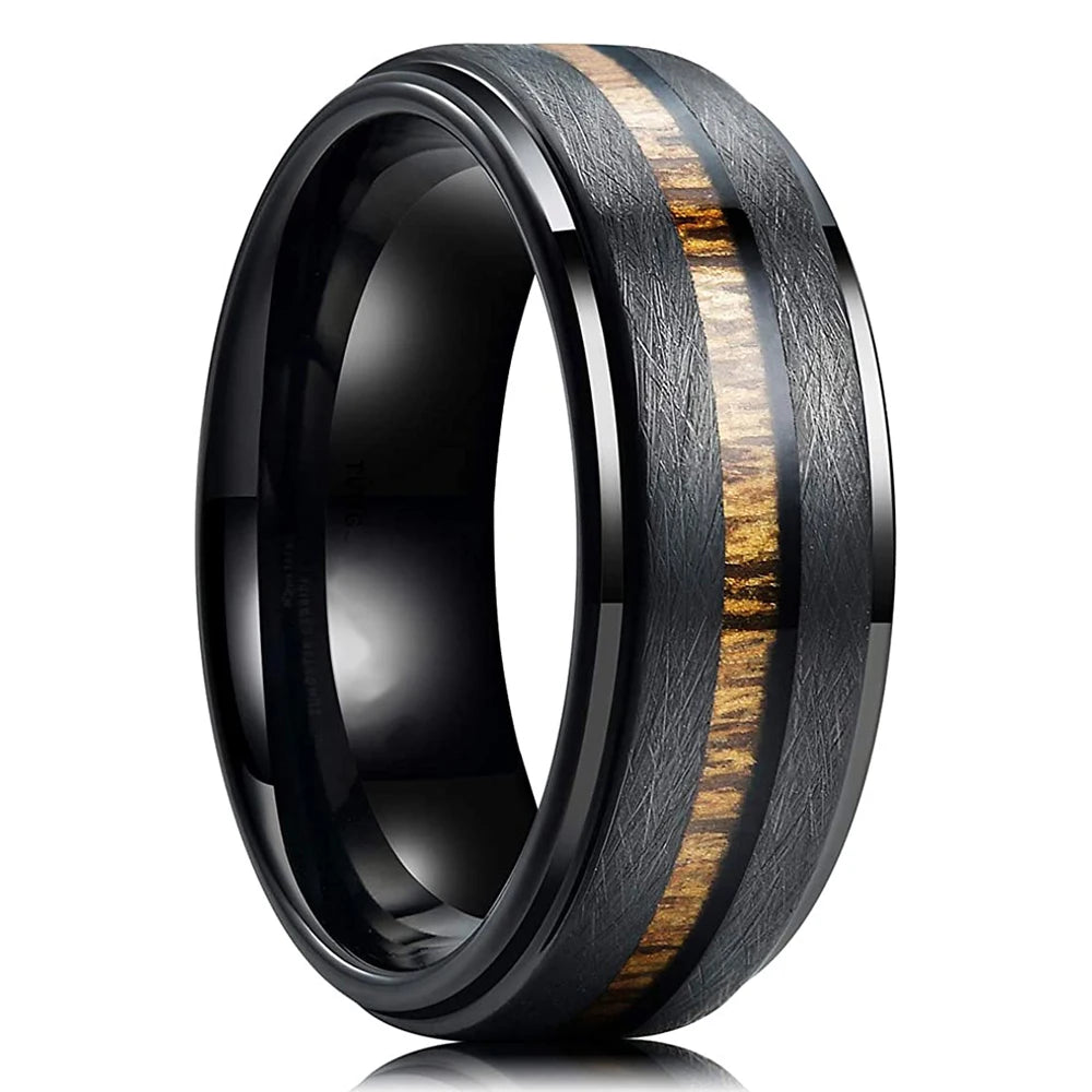 luckacco fashion 8mm men stainless steel rings silver color brushed deer antler and koa wood rings for men wedding band jewelry