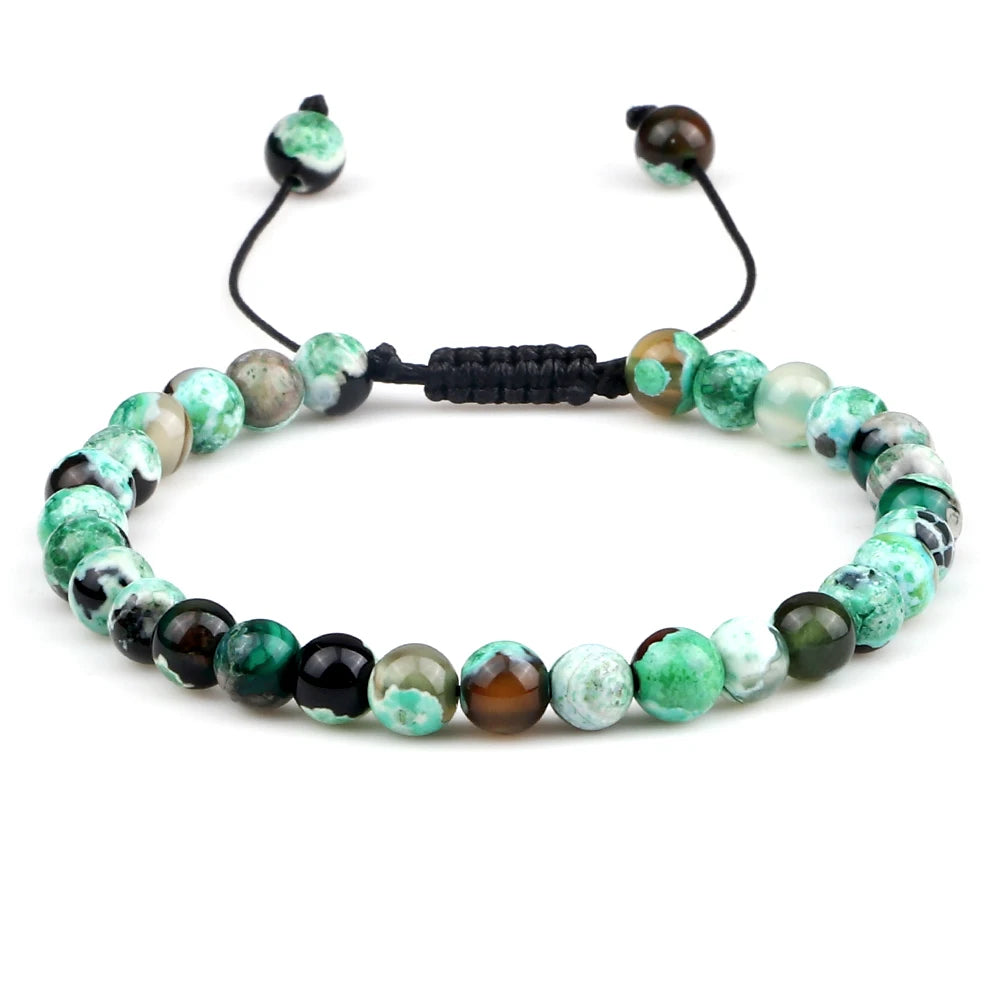 luckacco 6mm fire agates onyx bead bracelet natural stone men women braided rope bangle adjustable jewelry yoga healing balance bracelets