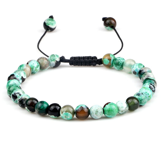 Luckacco 6mm Fire Agates Onyx Bead Bracelet Natural Stone Men Women Braided Rope Bangle Adjustable Jewelry Yoga Healing Balance Bracelets