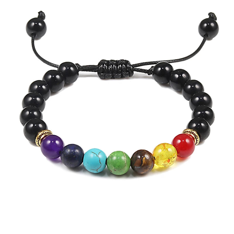 luckacco 7 chakra beads natural lava tiger eye stone bracelet for women men healing balance therapy bracelets jewelry prayer adjustable