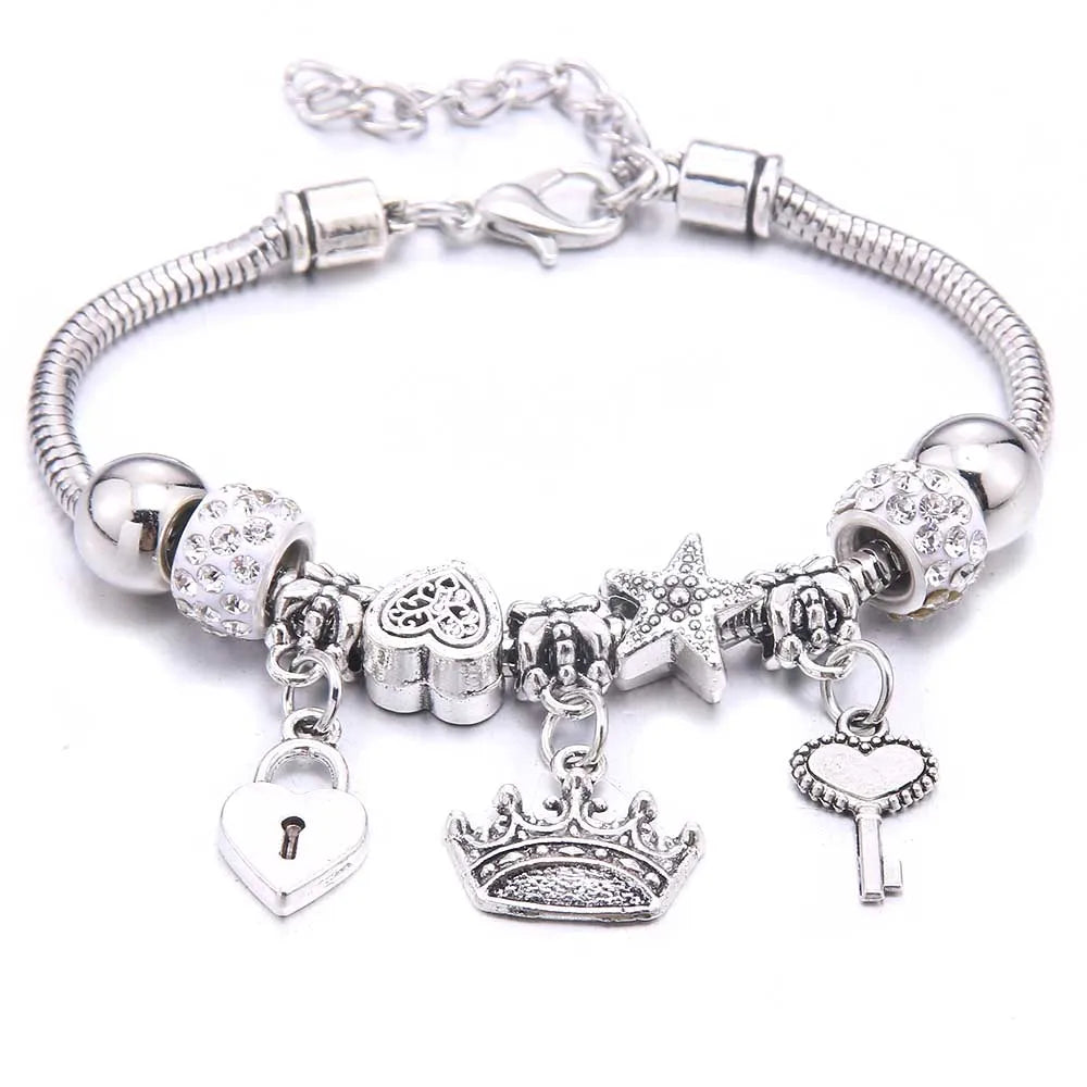 luckacco  dragonfly owl shape crystal charm bracelets beads bracelet women diy beads brand bracelets & bangles jewelry gift