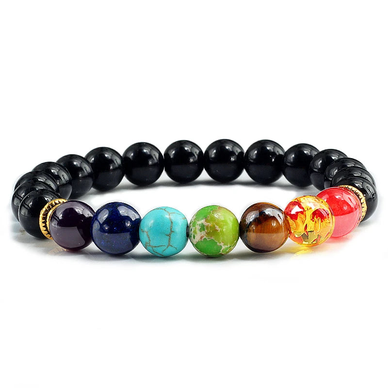 luckacco 7 chakra beads natural lava tiger eye stone bracelet for women men healing balance therapy bracelets jewelry prayer adjustable