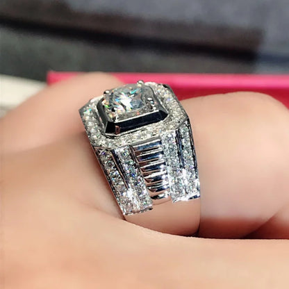 Luckacco Gorgeous Men's Big Natural Birthstone Crystal Zircon Rings Luxury Banquet Engagement Ring for Men Wedding Band Jewelry