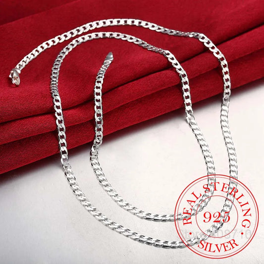 Luckacco 40cm-75cm 4mm 925 Sterling Silver Side Curb Chain Choker Necklace Women Girls Jewelry Colar Collier Collares Mujer Kolye