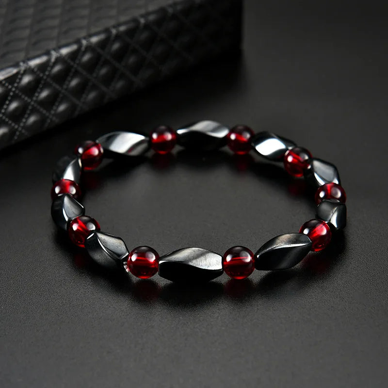 luckacco fashion red agates hematite bracelets men positive energy hematite charm bracelets women natural stone lucky bracelet jewelry