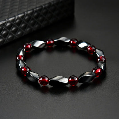 Luckacco Fashion Red Agates Hematite Bracelets Men Positive Energy Hematite Charm Bracelets Women Natural Stone Lucky Bracelet Jewelry