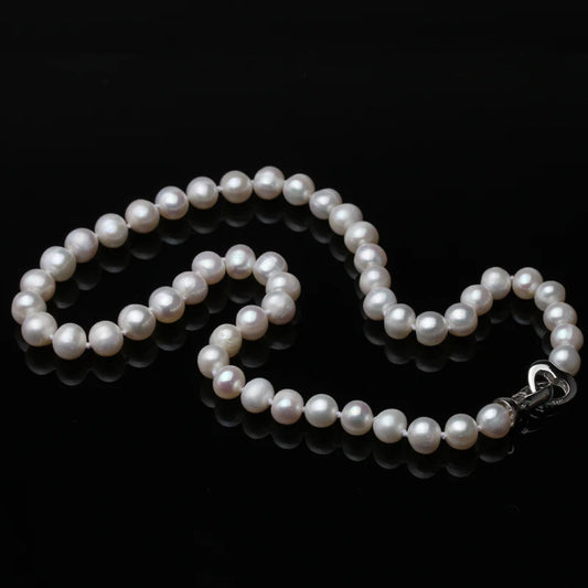 Luckacco Real Natural River Freshwater Pearl Necklace for Women Wife Mother Birthday Anniversary Gift White