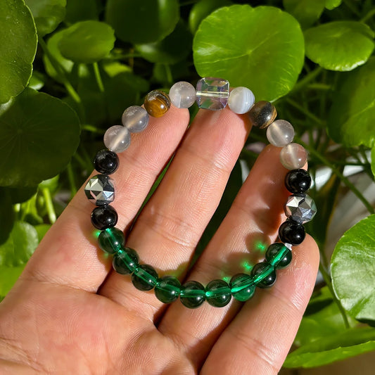 Luckacco Attract Wealth Abundance and Prosperity Bracelet Made of Tiger Eye Stone and Green Healing Crystal Handmade Bracelet for Men and