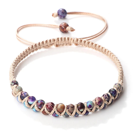 Luckacco Vintage 4mm Natural Stone Beads Bracelets & Bangles For Women Men Handmade Adjustable Braided Rope Chains Meditation Jewelry