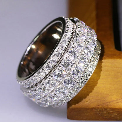 Luckacco daily picks Full Bling Iced Out Cubic Zirconia Wide Ring for Women Round Band Silver Color Gorgeous Female Accessory Wedding Jewelry