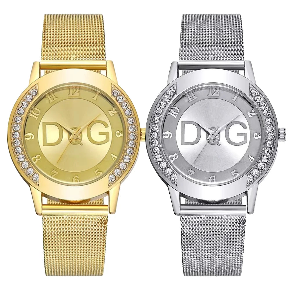 luckacco luxury 2025 women's watches with diamonds simple digital design ladies' quartz watch casual gold mesh belt women clock strap