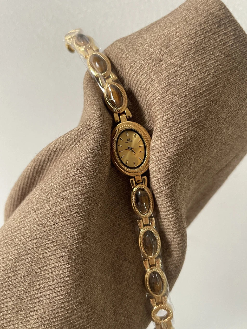 luckacco natural jade bracelet watch gift women,ladies watches luxury high quality gold quartz watches, elegant women's wristwatches