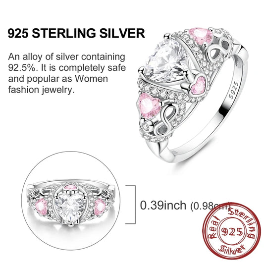 Luckacco New 925 Sterling Silver Rings Gold Heart Bow Adjustable Open Closed Ring Suitable for Women Stacking Ring Fashion Jewelry Gift