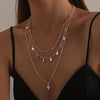 Luckacco New 925 Sterling Silver Triple Layer Necklace Plant Round Piece Choker Exquisite Clavicle Chain Send Women's Fine Accessories