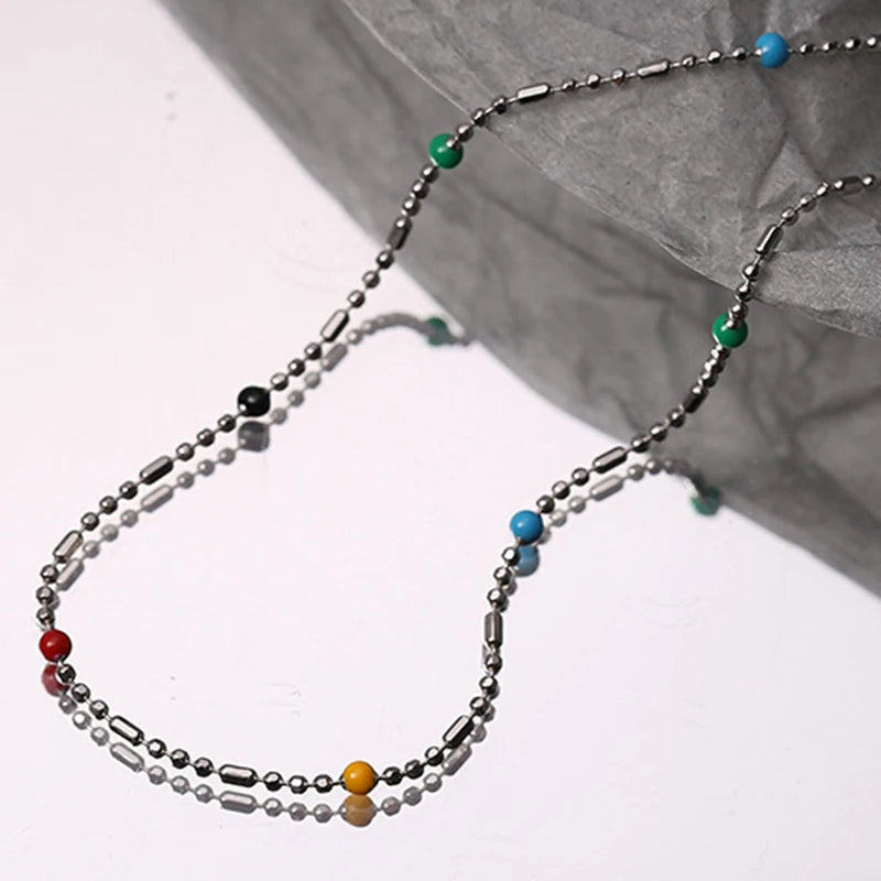 luckacco new 925 sterling silver colorful round beads necklace delicate charm temperament choker birthday gift for women's fine jewelry