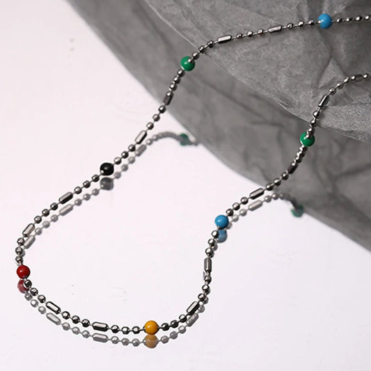 Luckacco New 925 Sterling Silver Colorful Round Beads Necklace Delicate Charm Temperament Choker Birthday Gift for Women's Fine Jewelry