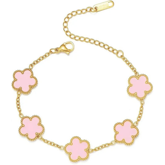 Luckacco 14K Gold Plated Five-leaf Clover Link Bracelets White Black Blue Gold Red Green Lucky Bracelets Jewelry Gifts Trendy for Women