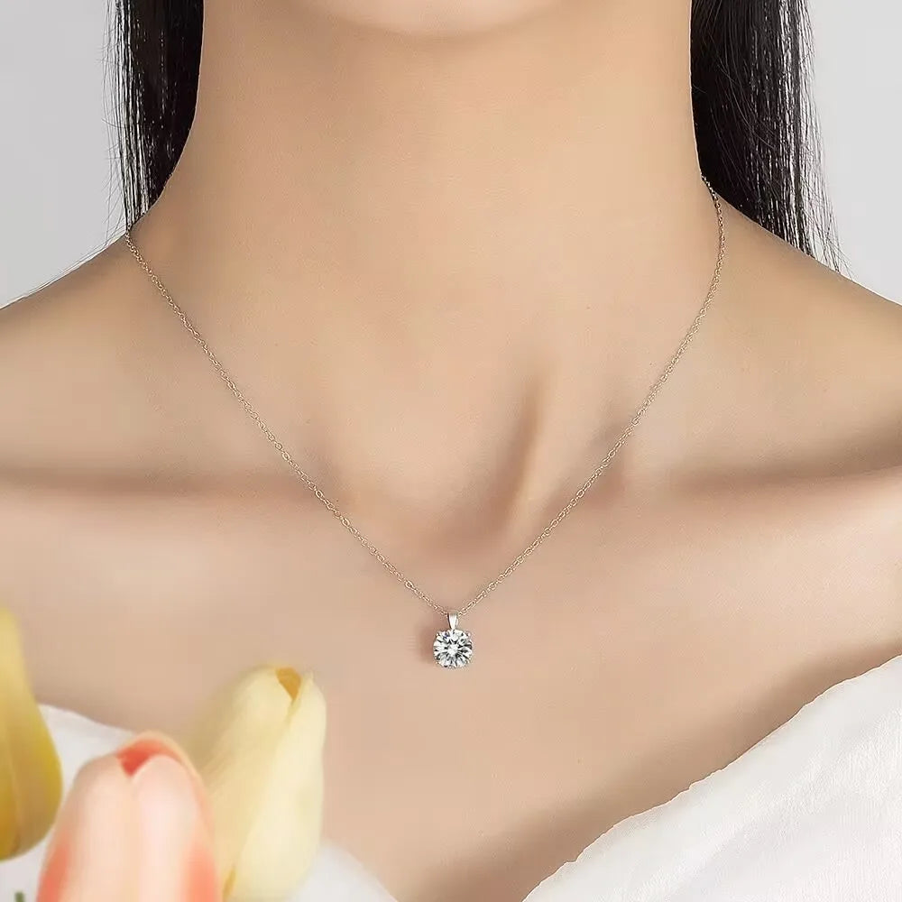luckacco lihong classic women's necklace aaaaa zirconia 1ct four prong 925 sterling silver pendant luxury fine jewelry