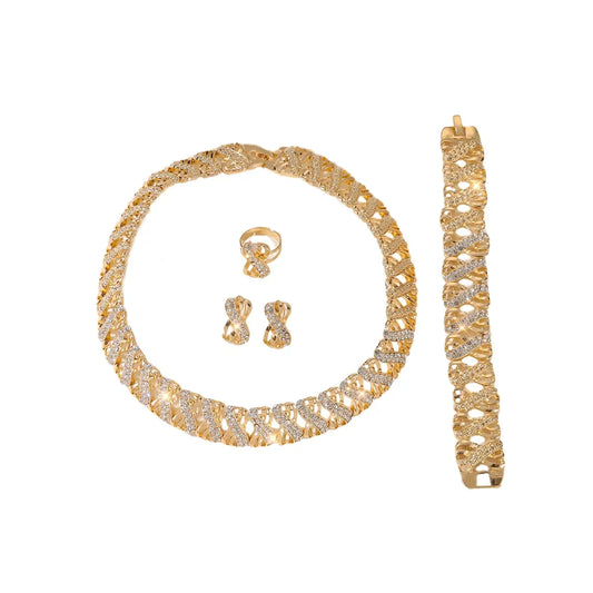 Luckacco Fashion 18k Gold Plated Jewelry Set Dubai African Choker Necklace Earrings Rings Wedding Bridal Jewellery Sets for Women