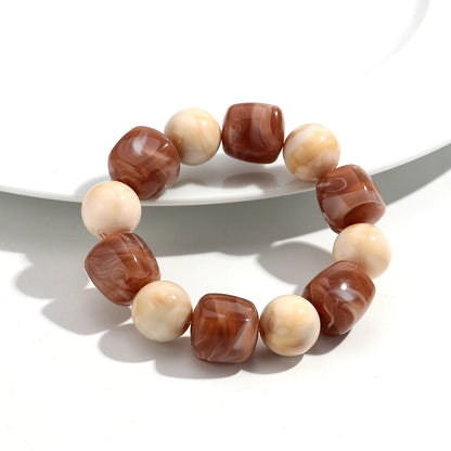 Luckacco Acrylic Chunky Irregular Square Round Beaded Bracelet for Women European and American Simple Bracelet Fashion Hand Accessories