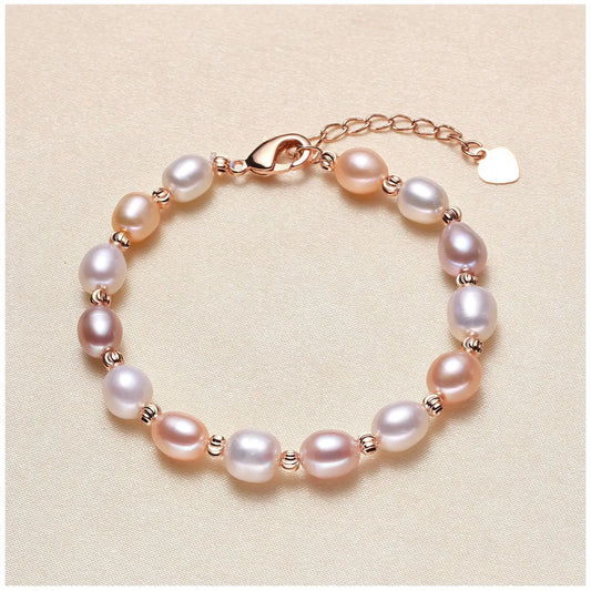 Luckacco 5-6mm Small Rice Pearl Strand Bracelets for Women Sweet Real Mixed Baroque Pearls Elegant Natural Freshwater Pearl Bracelets