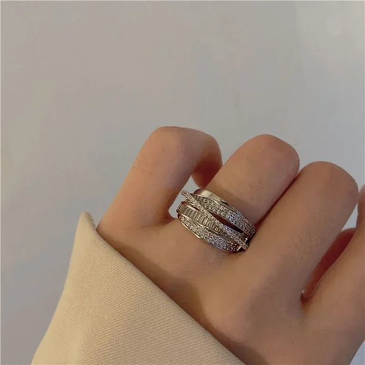 Luckacco Korea New Fashion Jewelry Exquisite Silver Color Zircon Ring Elegant Women's Opening Adjustable Wedding Gift Luxury Accessory