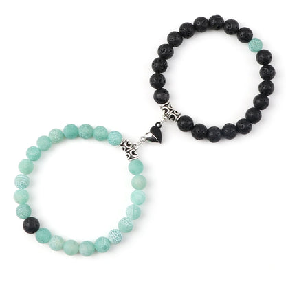 Luckacco 2pcs/set Natural Stone Beaded Bracelet For Lovers Distance Heart Magnet Buckle Couple Bracelets Friendship Fashion Jewelry Gifts