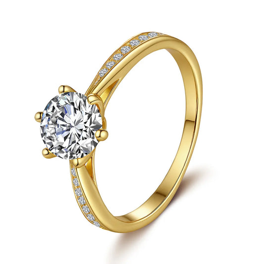 Luckacco Luxury 100% Real 18k Gold Ring Women's Six-claw Diamond Ring 6.5mm Round 1ct 1 karat Moissanite Wedding Ring