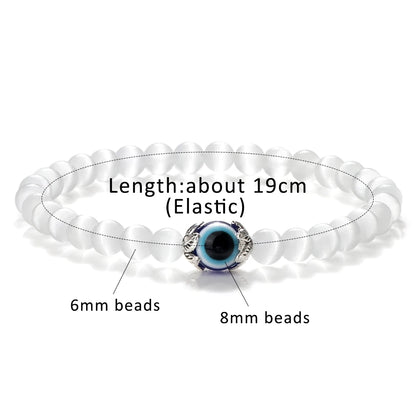 Luckacco Pink Cat Eye Stone Bracelet for Women Men Natural Opal Quartz Chakra Devil's Eye Beads Butterfly Charm Bangle Wrist Jewelry Gift