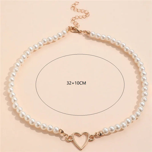 Luckacco Imitation Pearl Trendy Love Heart  Choker Necklace Female Personality Party Fashion Clavicle Collier Colar Perlas Collar Gift