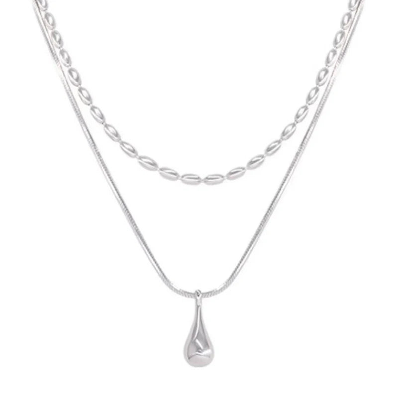 luckacco new 925 sterling silver double layer necklace exquisite geometric shape pendant choker birthday party gift women's fine jewelry