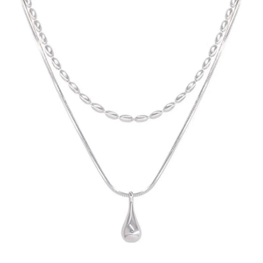 Luckacco New 925 Sterling Silver Double Layer Necklace Exquisite Geometric Shape Pendant Choker Birthday Party Gift Women's Fine Jewelry