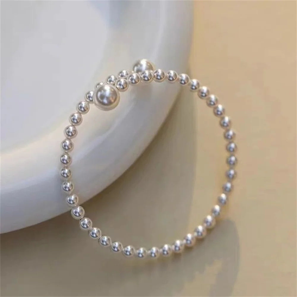 luckacco french vintage pearl bracelet simple acrylic ball adjustable cuff bracelet for women fashion jewelry