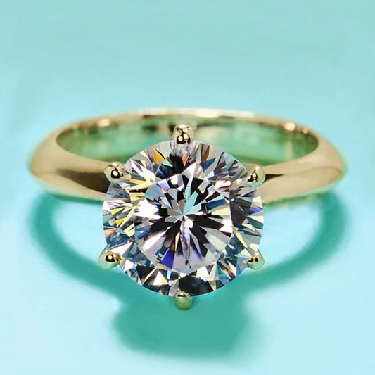 Luckacco Fashion 3ct Diamond Ring Solitaire Woman 925 Sterling Silver Yellow Gold Moissanite Ring Engagement Wedding Jewelry