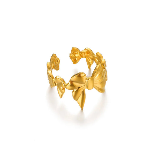 Luckacco Elegant Stainless Steel Big Bloom Flower Rings For Women Gold Color Sun Starfish Open Ring Finger Jewelry Wedding Her Gift Punk
