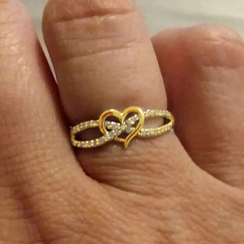 luckacco daily picks graceful silver color/gold color heart ring lady engagement accessories with bright zirconia bridal wedding band jewelry
