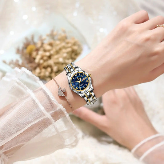 Luckacco POEDAGAR Fashion Ladies Wristwatch Week Date Luminous Waterproof Woman Watch Stainless Steel Luxury Women's Quartz Watches reloj