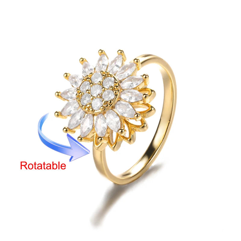 luckacco four clover rotating anxiety rings for women gold color adjustable stainless steel wedding ring aesthetic jewelry gift anillos