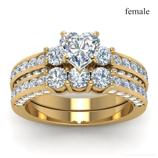 Luckacco Fashion Couple Rings Romantic White Rhinestones CZ Women Rings Set Simpe Men's Stainless Steel Rings For Couple Wedding Jewelry