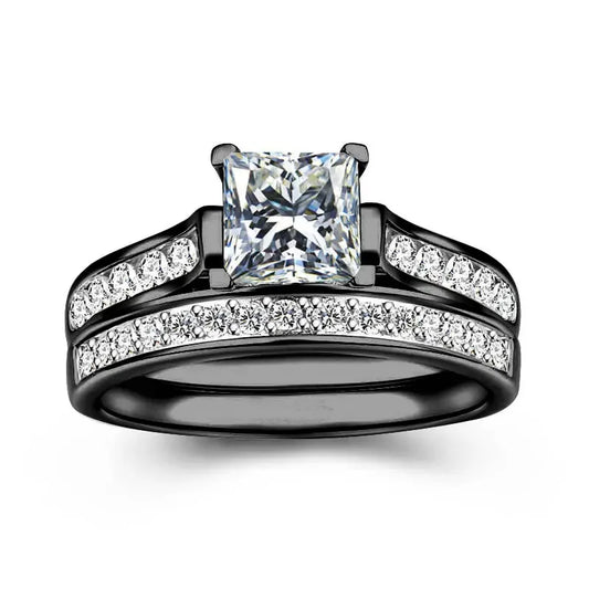 Luckacco Couple Rings Exquisite Women Rhinestones Zirconia Rings Set Simple Gold Color Men Stainless Steel CZ Stone Rings Wedding Jewelry