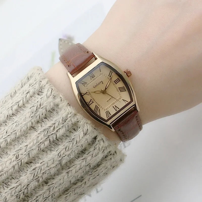 luckacco retro brown women watches qualities small ladies wristwatches vintage leather bracelet watch fashion brand female envío gratis