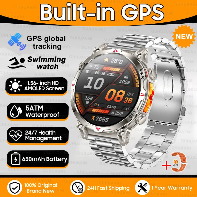 luckacco new military t-rex 3 bluetooth call smart watch gps compass barometric altimeter 10atm waterproof sports smart watch