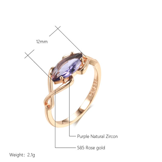 Luckacco Kinel Sparkling Rhombus Purple Natural Zircon Rings for Women Luxury Unusual 585 Rose Gold Color Party Daily Jewelry 2023 New