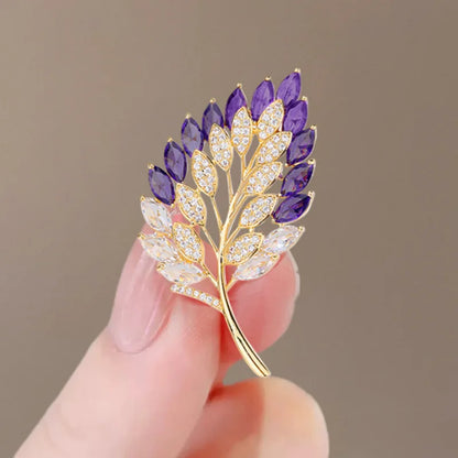 Luckacco Cute Romantic Colorful Leaf Brooches For Women Purple Crysal Plant Brooch Pin Female Party Birthday Dress Suit Badge Jewelry