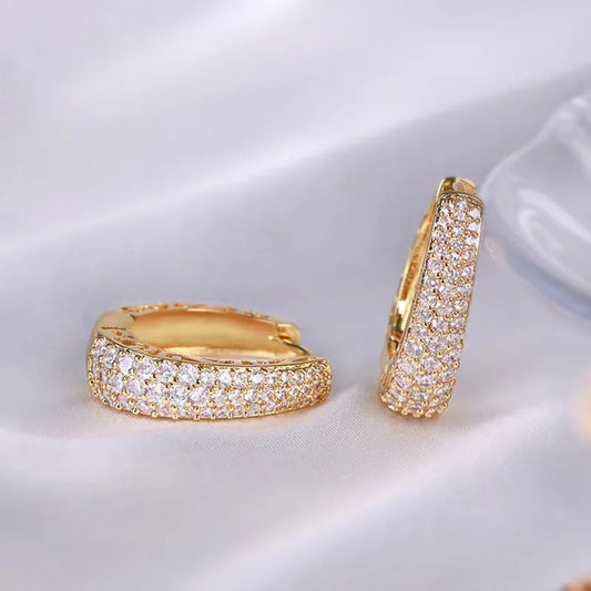 Luckacco daily picks Hollow Gold Color Hoop Earrings for Women Paved Dazzling CZ Stone Luxury Trendy Female Circle Earrings Statement Jewelry